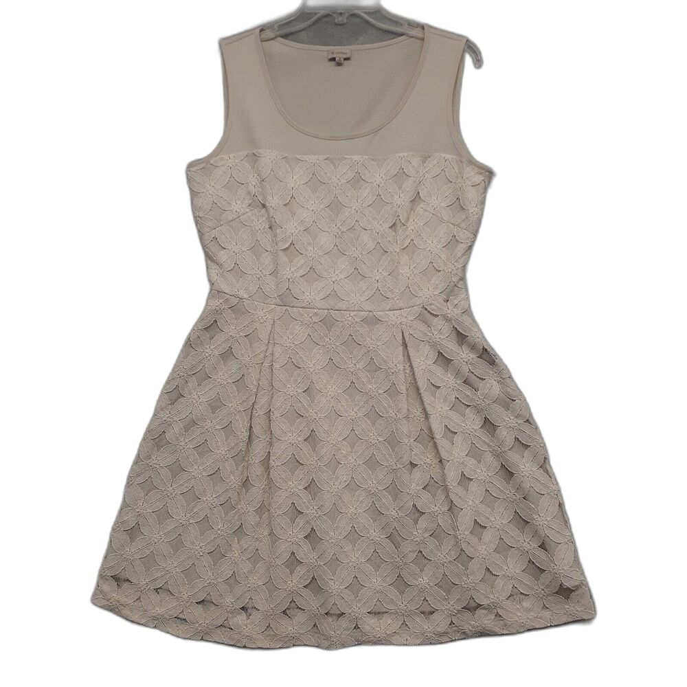 Daniel Cremieux Women Sz 10 Cream Floral Lace Sleeveless Pleated Cocktail Dress
